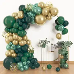 53pcs Green and Gold Balloon Garland Arch Kit, Different Sizes 18 12 10 5 inch Green Latex Metallic Confetti Balloons for Graduation Birthday Anniversary Safari Party Decoration Supplies