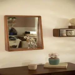 Wooden Wall Mirror with Shelf