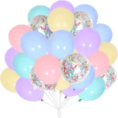 60pcs Purple Yellow Orange Blue Macaron Balloons and Colorful Strip Confetti Balloons for Wedding Bridal Shower Birthday Party Baby Shower Decoration