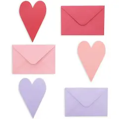 Paper Junkie 36 Pack Cute Heart-Shaped Cutout Valentine's Cards with Envelope, 4x6 Kids Blank Notecards for Classroom Exchange Gift (Red, Pink, Purple) Multicolor