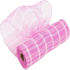 Pink and White Plaid Deco Mesh 10 Inch Pink White Check Mesh Ribbon Fabric Mesh Roll Decorative Mesh Wreath Supplies