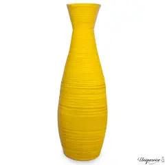 Uniquewise 24" Tapered Cylindrical Tall Bamboo Floor Vase with Flared Trumpet Top Decorative Accent for Dried Flowers Pampas Grass and Branch Arrangements Stylish Home and Office Decor Piece Yellow