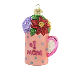Old World Christmas 4.0 Inch Best Mom Mug Tree Ornament , Number One Unconditional Pink