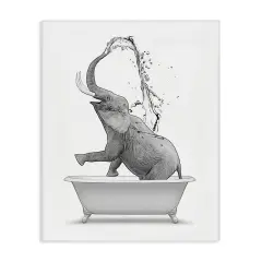 Stupell Industries Monochrome Elephant Bathing Splashing Water Bathtub Canvas Design By Annalisa Latella