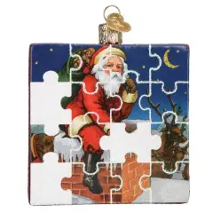Old World Christmas 4.0 Inch Santa Jigsaw Puzzle Tree Ornament , Interlocking Pieces Multicolored