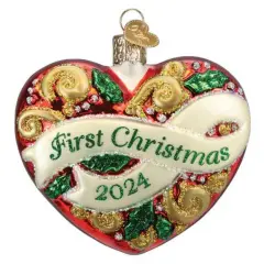Old World Christmas 2024 First Christmas Heart - 1 Glass Ornament 3.25 Inch, Glass 3.25 In 2024 First Christmas Heart Christmas Tree Ornament , Ornament Marriage Love 1St Red