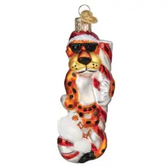 Old World Christmas 4.0 Inch Chester Cheetah On Candy Cane Christmas Tree Ornament , Ornament Snack Chips Orange