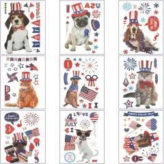 Patriotic PVC Dogs Window Clings, 9 Sheets Reusable 4th of July Decorations for Indoor Use, Wall Decor, Party Supplies