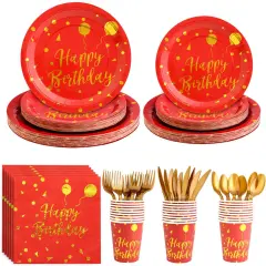 175 Pieces Gold Disposable Party Dinnerware Set &Disposable Birthday Party Dinnerware