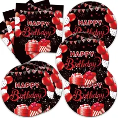 40pcs Red and black birthday Party Supplies,include 20 dessert plate, 20 Napkin,Used for Red and black birthday Party Decoration (Red Black)