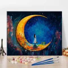 Paint by Number, Moon and Maiden Oil Painting for Adults Kids, Abstract Paint by Number Kits, Acrylic Painting Set for Wall Decoration with Brushes and Pigment, 16x20 Inch