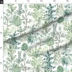 Various Fabrics by the Yard or Fat Quarter Watercolor Woodland Lush Green Nature Spring Landscape Calm Serene Botanical Custom Printed Fabric by Spoonflower