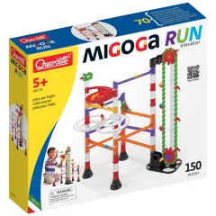 Quercetti: Migoga Run - Elevator - 150pc Marble Ball Run, Track Building Toy, Hand Crank-Funnels-Spirals, Colorful STEM Construction Playset, Kids 5+