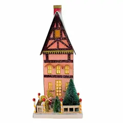 Cody Foster 15.5 Inch Petit Townhouse House Christmas Putz House , Christmas Decor Putz Village Deer Retro Pink