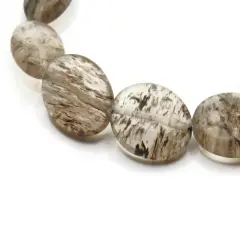 5 20mm Clear Quartz Glass with Black Inclusions Flat Oval Beads