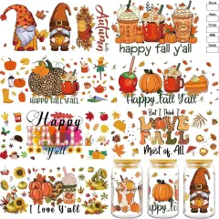 8 Sheets Thanksgiving Pumpkin Gnome Rub on Transfer