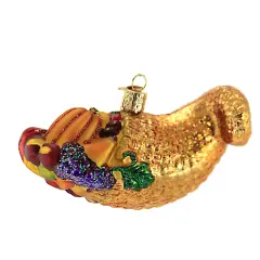Old World Christmas 3.0 Inch Cornucopia. Christmas Tree Ornament , Thanksgiving Bountiful Gold