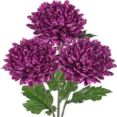 3Pcs Fake Mums Flowers Purple Artificial Chrysanthemum Flowers Silk Long Stem Floral Arrangements Bouquets Faux Spider Mum Flower Pincushion Flower Bush Spring Home Decor
