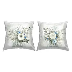 Charming Botanical Blues 2 PC Outdoor Printed Pillow Set Design by Carol Robinson, 18 x 7 x 18