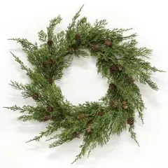 24" Natural Cedar Wreath with Pinecones Rustic Winter Greenery Decor for Wall or Front Door