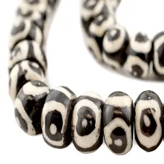 The Bead Chest Batik Bone Beads - Full Strand of Fair Trade African Beads (Large, Eye Design)