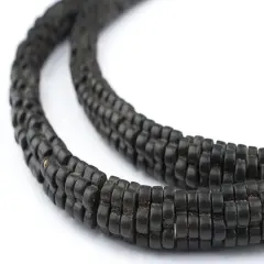 The Bead Chest Vintage Black Flower Beads 9mm Ivory Coast African Unusual Glass 28-30 Inch Strand Handmade