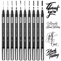 GETHPEN 10-Size Calligraphy Pen &ndash; Brush Pens Calligraphy Set Hand Lettering Pen for Beginners Art Drawing & Greeting Cards &ndash; Calligraphy Pens Black Archival Ink Pens Kit for Sketching, Scrapbooking