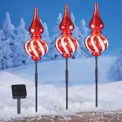 Collections Etc Solar Powered Finial Holiday Stakes - Set of 3