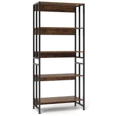 5-Tier Bookshelf with Adjustable and Tiltable Shelves Rustic Brown