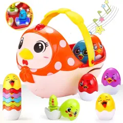 Easter Egg Toys Gift for Toddlers, Easter Basket Stuffers for Kids with Lights Music, Plastic Easter Eggs Filled with Toys
