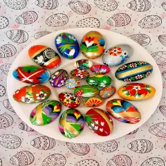 Polish Easter Handpainted Wooden Eggs (Pisanki) Decorative Eggs for Easter Set of 6 Medium Eggs