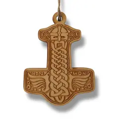 Ornament - Mjolnir - Raw Wood 3x4in