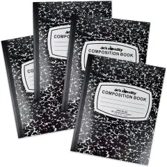 4E's Novelty Wide Ruled Composition Notebooks [4 Pack] Hard Cover 100 Sheets 9.75" x 7.5" - Black Marble Bulk Compositon Book Wide Ruling, Back to School Supplies For Students Boys Girls & College