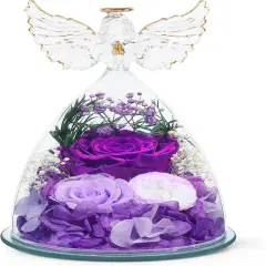Preserved Rose Forever Flower in Glass Angel Figurine