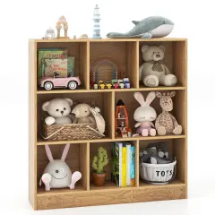Costway 8-Cube Bookcase 41" Wooden Toy Storage Organizer for Kids Bookshelf Natural/White