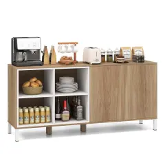 Costway 63" Buffet Sideboard Kitchen Storage Cabinet with 4 Compartments Adjustable Shelf