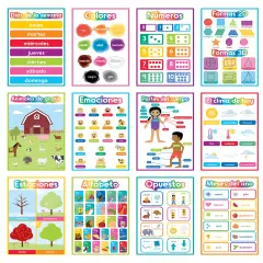 Carson Dellosa 16-Piece Spanish Early Learning Posters, 11" x 17" Colors, Numbers, Alphabet, Shapes, Sight Words Wall Art, ESL Preschool and Kindergarten Classroom Decor and Teacher Supplies