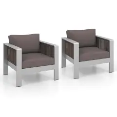 Costway 2 PCS Aluminum Single Sofa Outdoor Furniture Set with Thick Back & Seat Cushions Grey