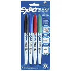 Vis-&agrave;-Vis Wet Erase Marker Set, 4 Colors, Fine Tip