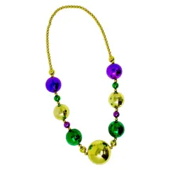 4E's Novelty Mardi Gras Jumbo Bead Necklace Purple Gold Green Huge Disco Ball Dress Up Necklace Accessory