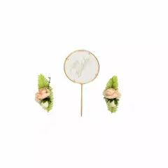 Gold Happy Birthday CAKE TOPPER Set Blush Silk Rose Flowers Party Decorations