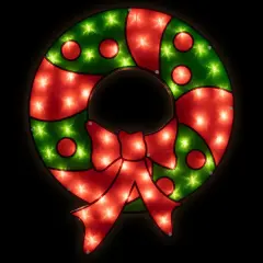 Northlight 23" Lighted Red and Green Christmas Wreath Window Silhouette