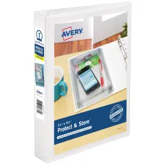 Avery Mini Durable View Protect & Store Binder, 1" Round Rings, 175-Sheet Capacity, 5-1/2" x 8-1/2", White (23011)