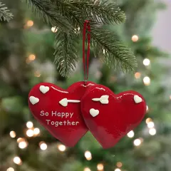 Roman 4.25" Lovers "So Happy Together" Hearts Christmas Ornament Red