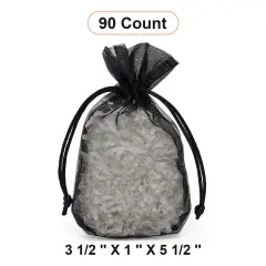Flat Bottom Organza Bags 3 1/2'' x 1''x 5 1/2'' for Party Favors Black