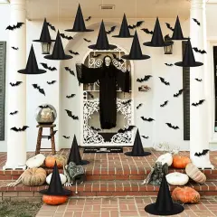 14 PCS Witch Hats with 32 3D Bat Stickers & 328 FT Hanging Rope &ndash; Halloween Decorations