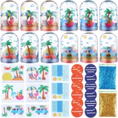 12 Set Summer Snow Globe Craft Kit for Kids Make Your Own Snowball Summer Bunny Umbrella Bee Glitter Plastic DIY Snow Globe