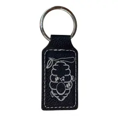 Keychain - Rectangle - Beehive - Leather Black/Silver