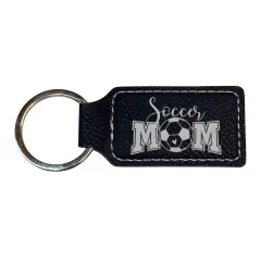 Keychain - Rectangle - Soccer Mom - Leather Black/Silver
