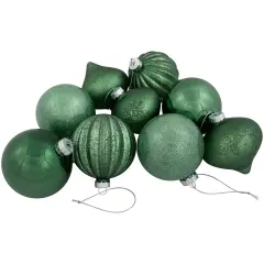 Northlight 3-Finish Glass Christmas Ball and Onion Ornaments - 3" (80mm) - Forest Green - 9ct